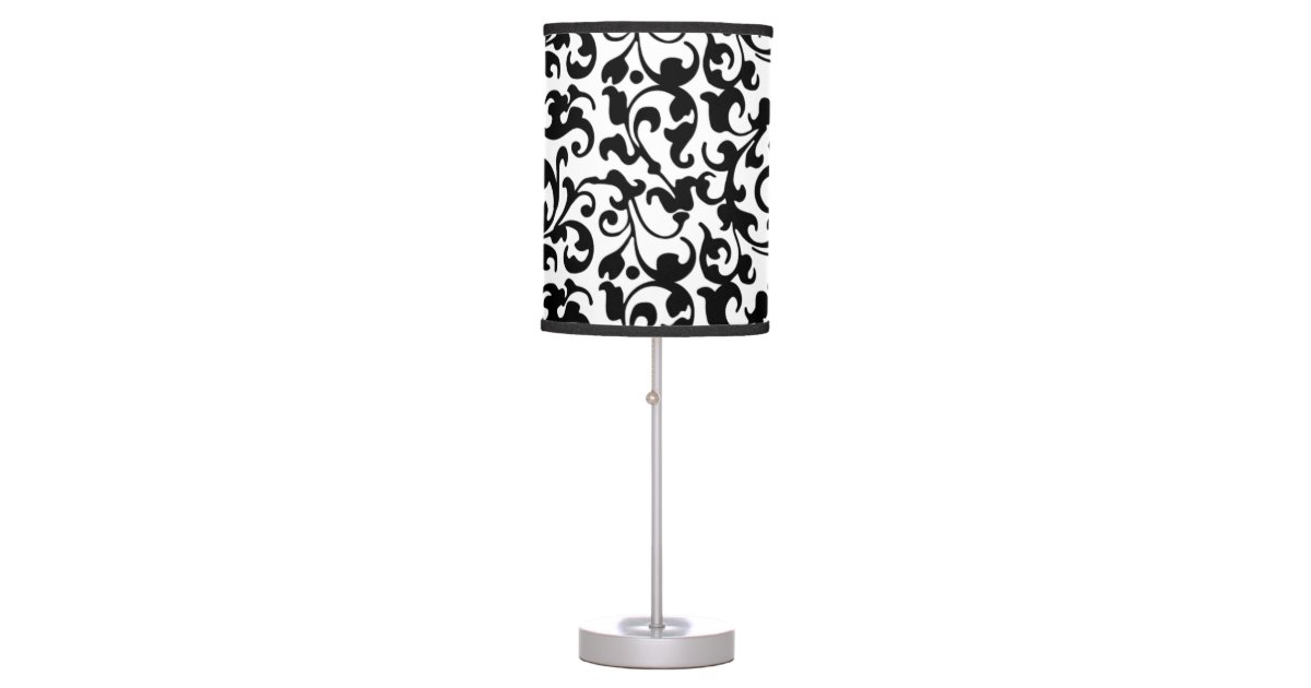 Elegant Black And White Vintage Scroll Damask Table Lamp Zazzle Com