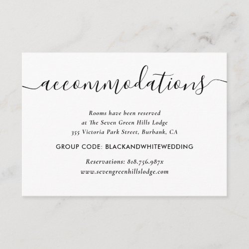 Elegant Black and White Wedding Accommodation Card