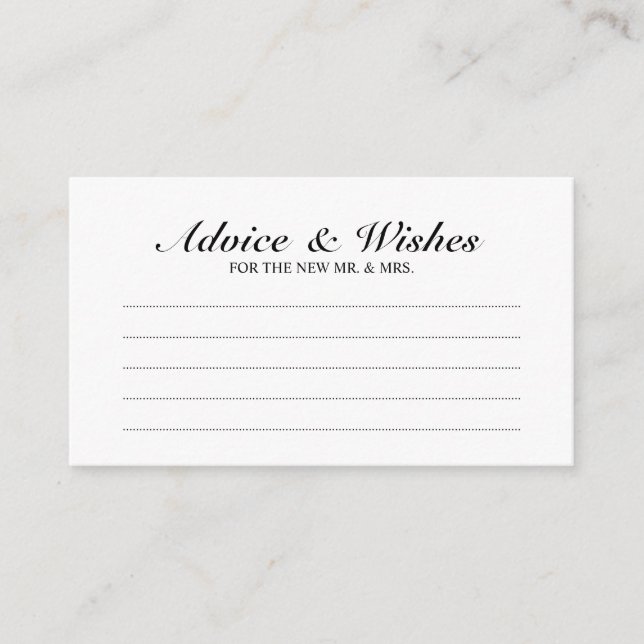 Elegant Black and White Wedding Advice and Wishes Card (Front)