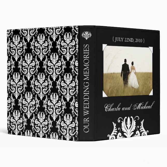 Elegant Black and White Wedding Album 3 Ring Binder (Background)