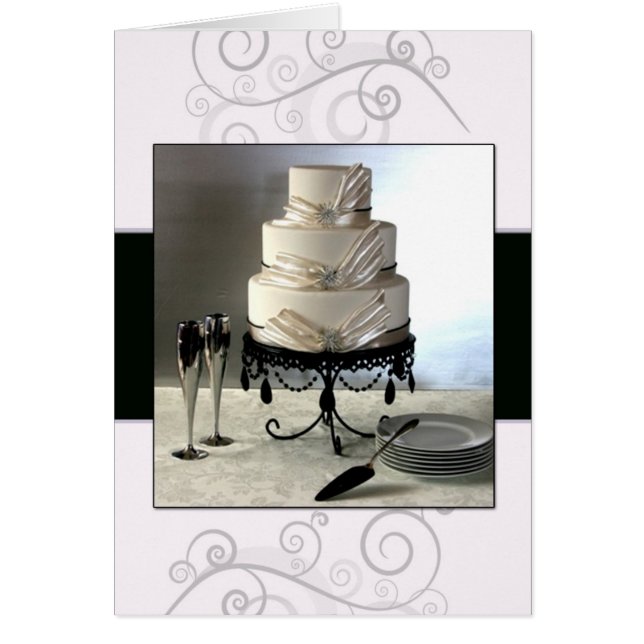 Elegant black and white  wedding cake cards (Front)