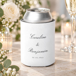 Elegant Black and White Wedding Calligraphy Names Can Cooler