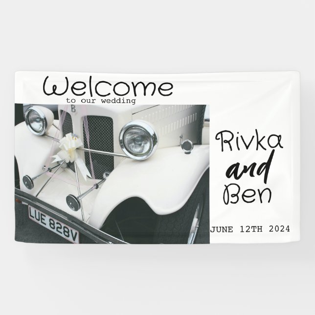 Elegant Black and White Wedding Car Banner (Horizontal)