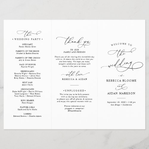Elegant Black and White Wedding Ceremony Program  - Designed to coordinate with our Boho Greenery wedding collection, this customizable Ceremony Program features watercolor eucalyptus branches with a classy serif font & elegant calligraphy text graphics. Matching items available.