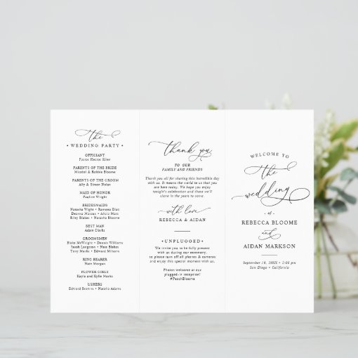 Elegant Black and White Wedding Ceremony Program | Zazzle
