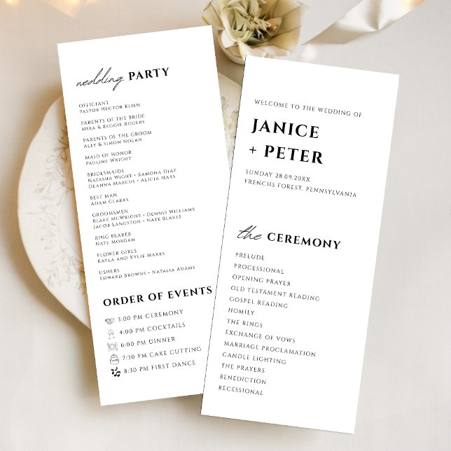 Elegant Black and White Wedding Ceremony Program (Elegant black and white ceremony program adds timeless style while guiding your wedding guests)