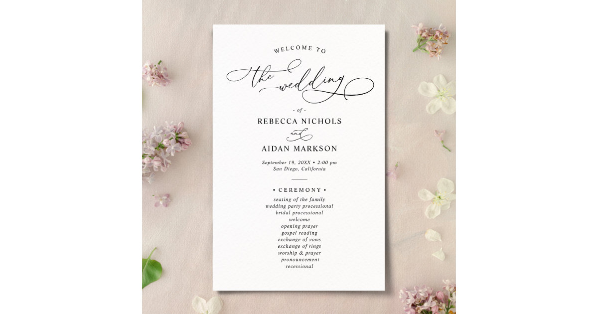 Elegant Black and White Wedding Ceremony Program | Zazzle