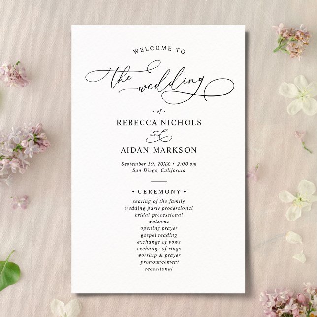 Elegant Black and White Wedding Ceremony Program (Creator Uploaded)
