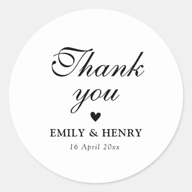 Elegant black and white wedding classic round sticker (Front)
