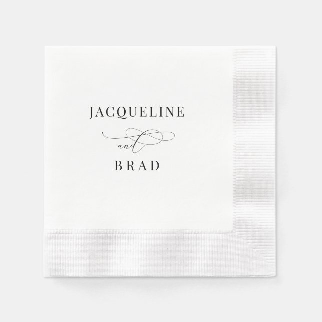 Elegant Black and White Wedding Coined Napkins (Front)