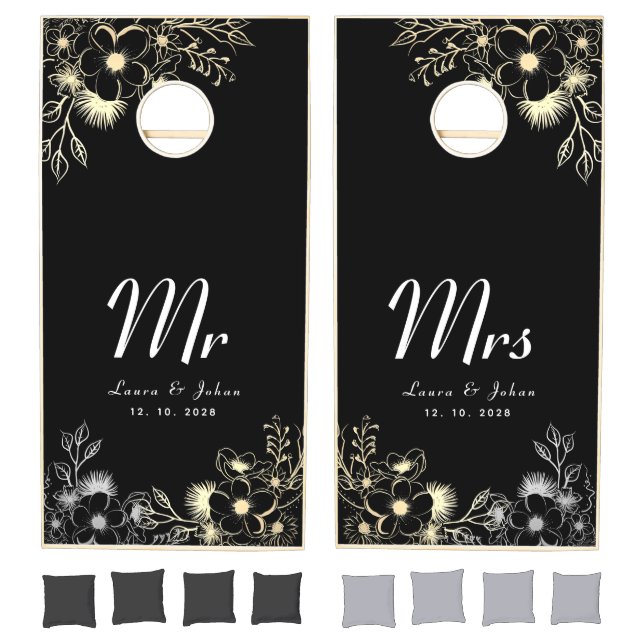Elegant Black and White Wedding Cornhole Set (Set)