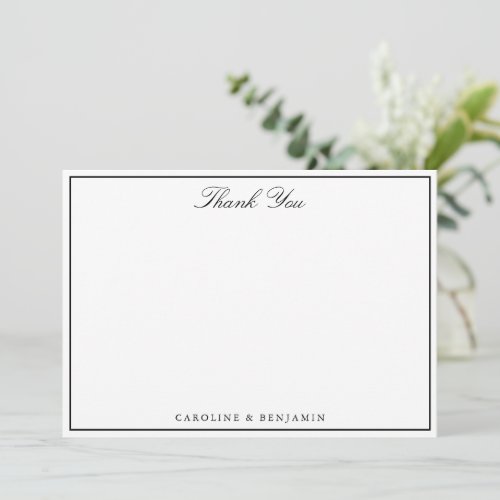 Elegant Black and White Wedding Couple Names Thank You Card