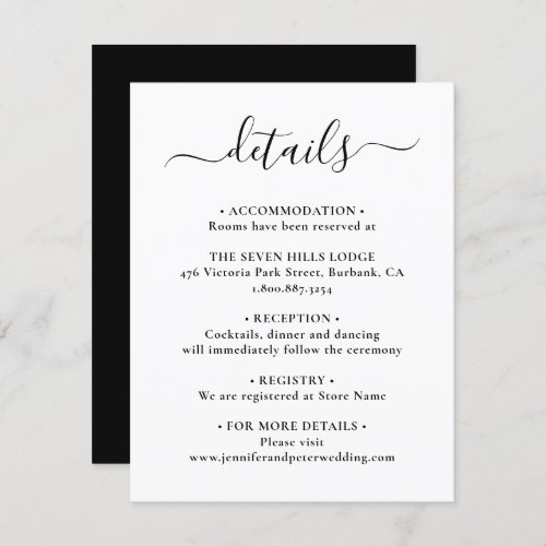 Elegant Black and White Wedding Details Enclosure Card