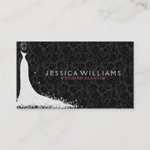 Customizable Elegant Black And White Wedding Dress Business Card