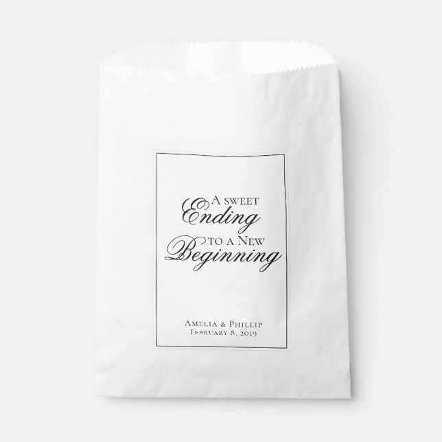 Elegant Black and White Wedding Favor Bag (Front)