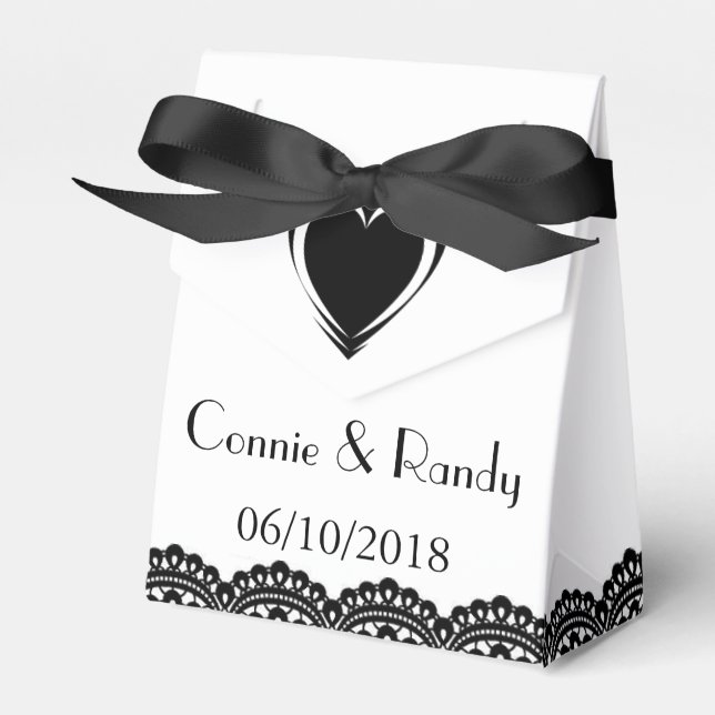 Elegant Black and White Wedding Favor Box (Front Side)
