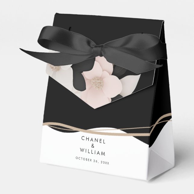 Elegant black and white wedding favor boxes (Front Side)