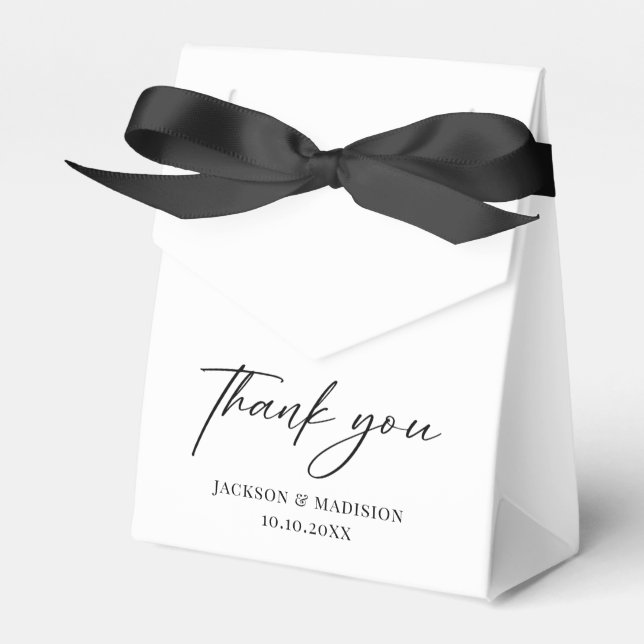 Elegant Black and White Wedding Favor Boxes (Front Side)