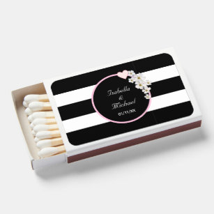 Elegant Black and White Wedding Favor Matchbox Matchboxes
