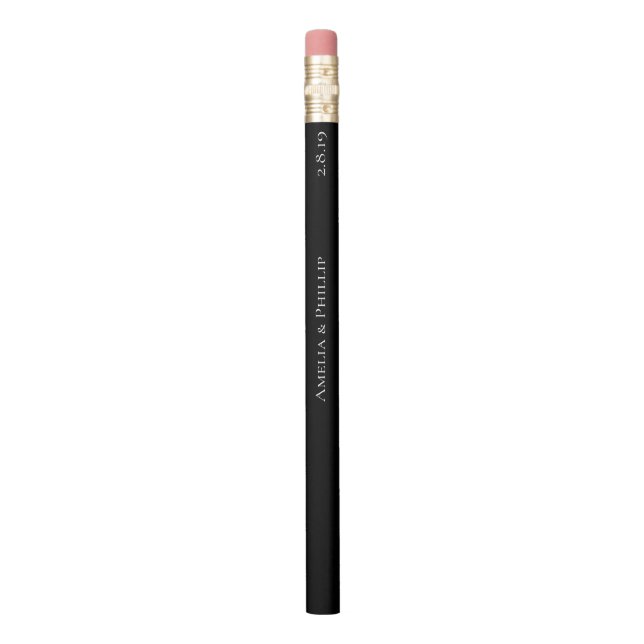 Elegant Black and White Wedding Favor Pencil (Vertical)