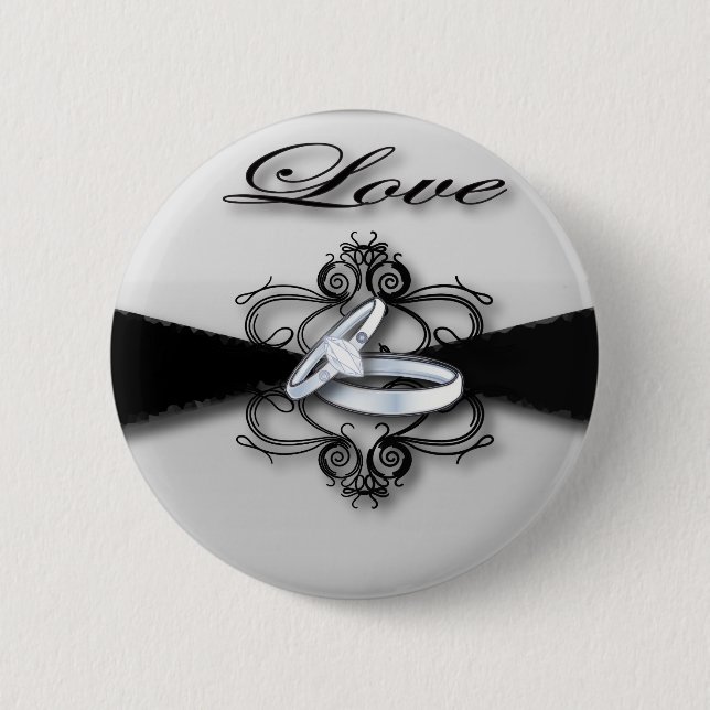 Elegant Black and White Wedding Favor Pinback Button (Front)