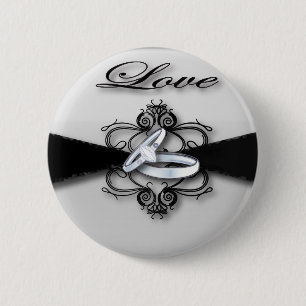 Elegant Black and White Wedding Favor Pinback Button