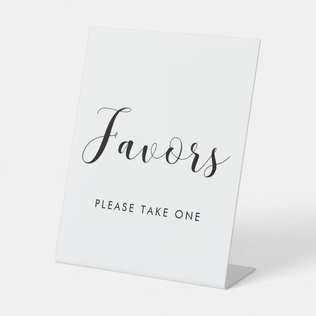 Elegant Black and White Wedding Favors Pedestal Sign (Front)
