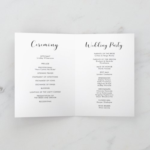 Elegant black and white wedding folded program