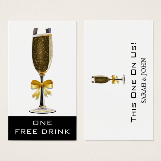 Elegant Black and White Wedding Free Drink Ticket  (Front & Back)