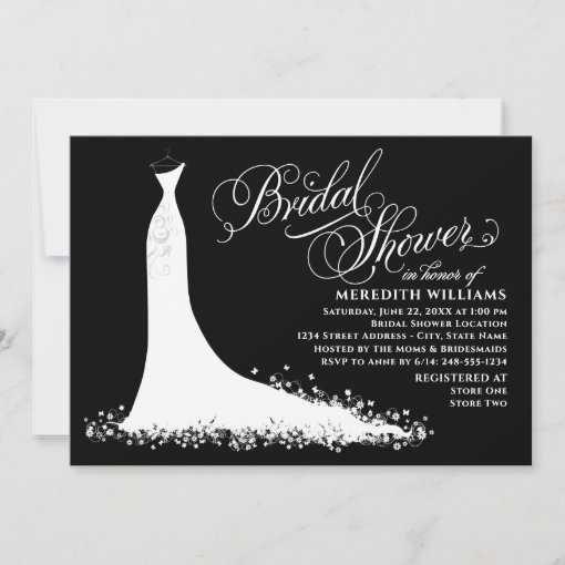 Elegant Black and White Wedding Gown Bridal Shower Invitation | Zazzle