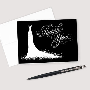 Elegant Black and White Wedding Gown Bridal Shower Letterpress Thank You Card