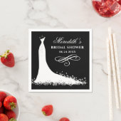 Elegant Black and White Wedding Gown Bridal Shower Paper Napkins (Insitu)