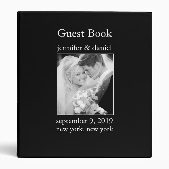 Elegant Black And White Wedding Guest Book Binder (Front)