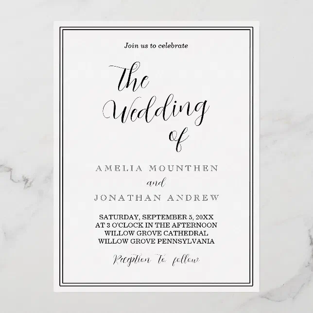 Elegant Black and White Wedding Invitation | Zazzle