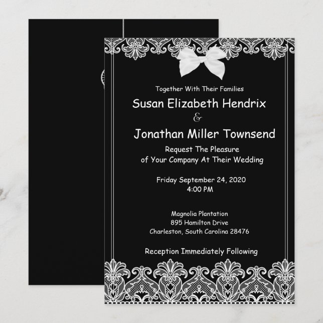 Elegant Black and White Wedding Invitation (Front/Back)