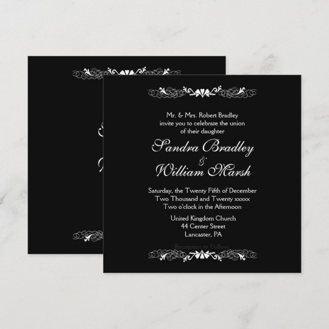 Elegant Black and White Wedding Invitation (Front/Back)