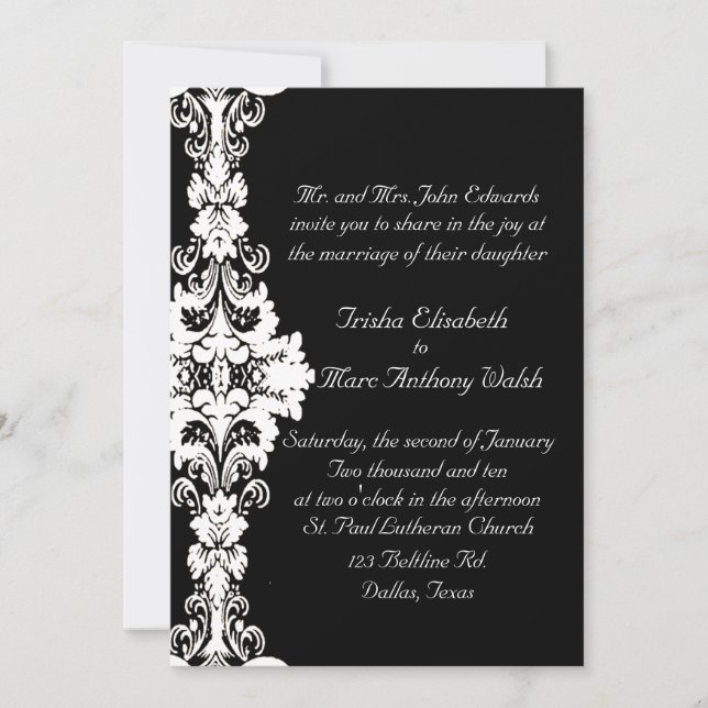 Elegant black and white Wedding Invitation (Front)
