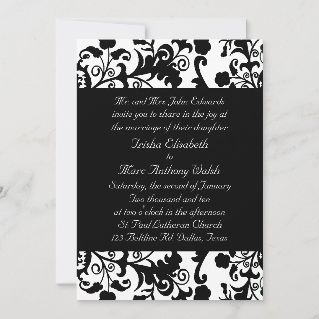 Elegant black and white Wedding Invitation | Zazzle