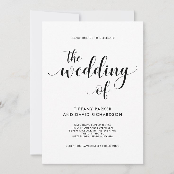 Elegant Black and White Wedding Invitation | Zazzle