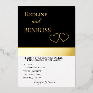 Elegant Black and white Wedding Invitation Gold Foil Invitation