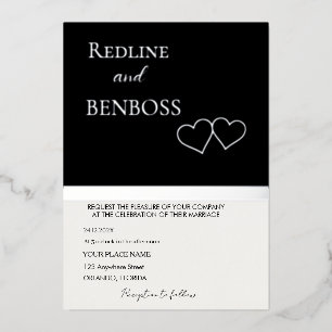 Elegant Black and white Wedding Invitation Silver Foil Invitation