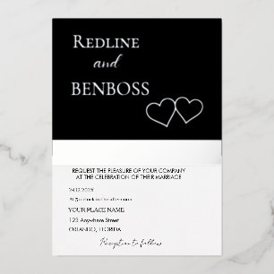 Elegant Black and white Wedding Invitation Silver Foil Invitation
