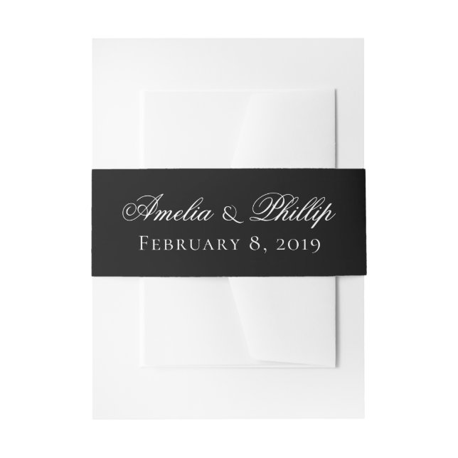 Elegant Black and White Wedding Invite Bands Invitation Belly Band (Front Example)