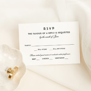 Elegant Black and White Wedding Meal RSVP Card