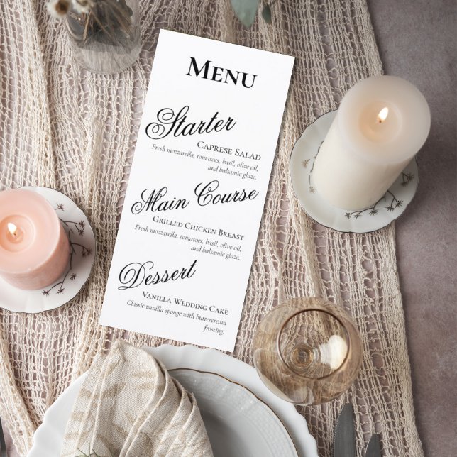 Elegant Black and White Wedding Menu Card (Creator Uploaded)
