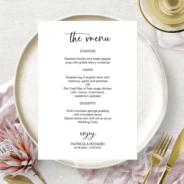 Elegant Black And White Wedding Menu Cards (Creator Uploaded)