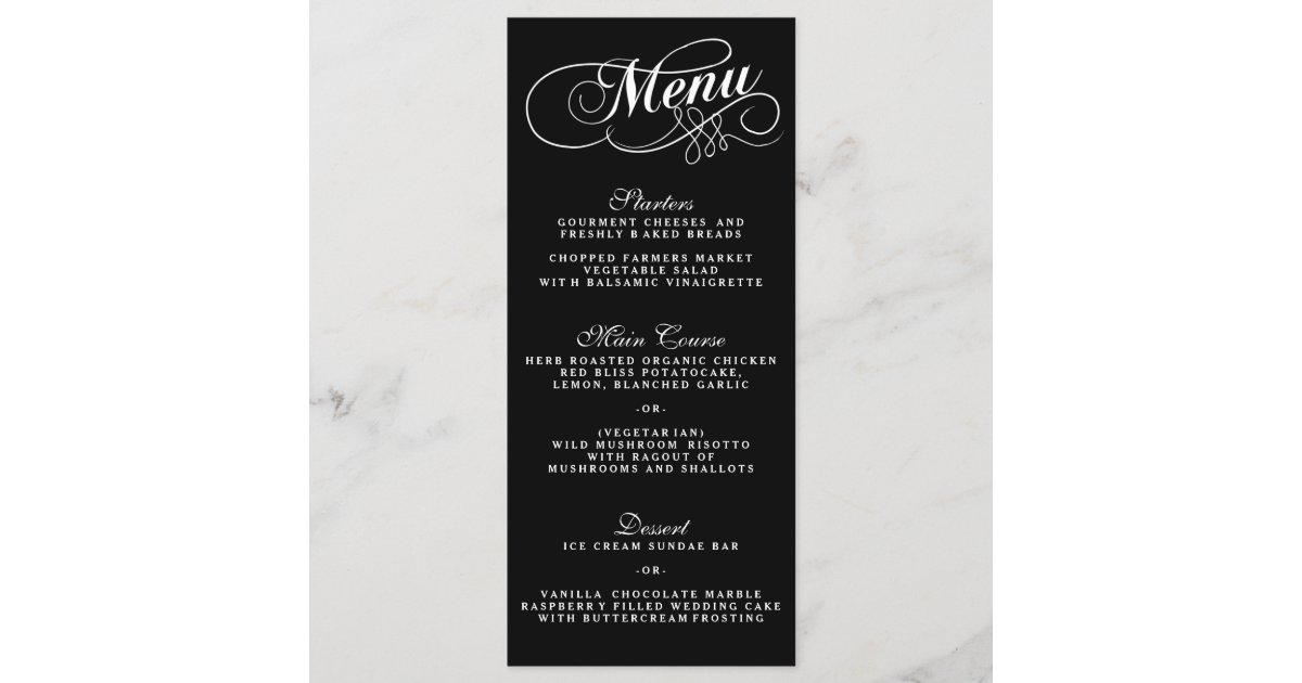 Elegant Black And White Wedding Menu Templates