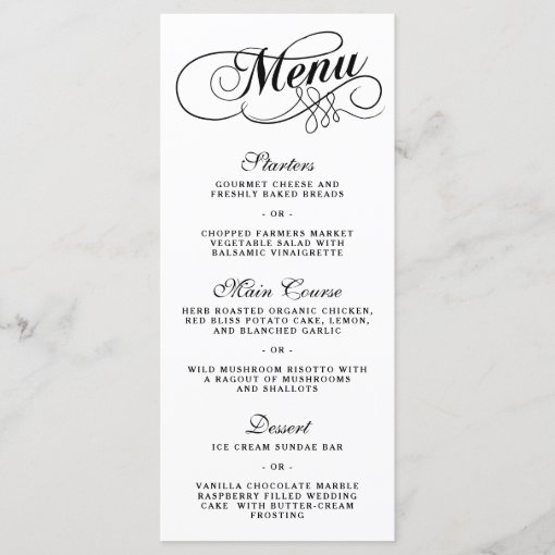 Elegant Black And White Wedding Menu Templates | Zazzle