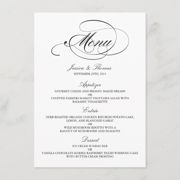 Elegant Black And White Wedding Menu Templates | Zazzle