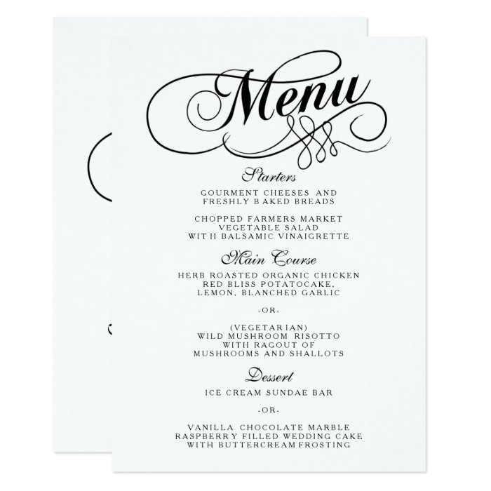 Black And White Menu | elegant black and white wedding menu templates card zazzle Black And White Menu | elegant black and white wedding menu templates card zazzle